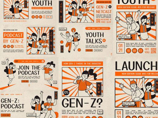 复古港式风格插画海报PSD模板