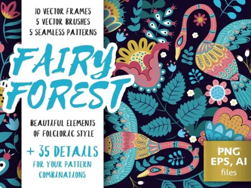 矢量童话森林插画无缝背景纹理