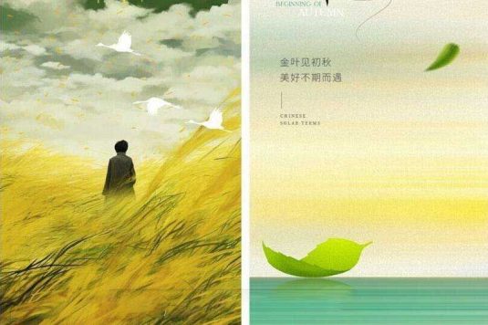 24节气秋分海报模板插画PSD源文件