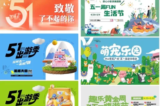 五一劳动节活动促销kv主视觉横板海报展板插画