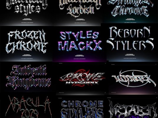 潮流科幻未来3D金属哥特酸性字体PSD模板