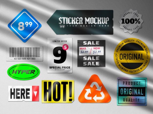 质感潮流不干胶贴纸集标签PSD样机