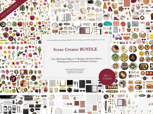 大气生活美食食材果蔬花卉电器预制模型场景PS模板贴图样机