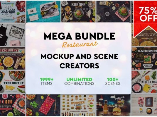 餐饮美食菜单食物餐具搭配预制场景创建PS模型样机