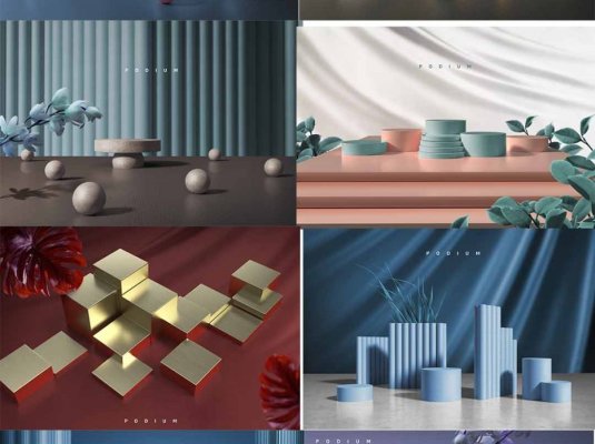 立体高级质感产品场景电商舞台光影渲染模型展示PSD模板