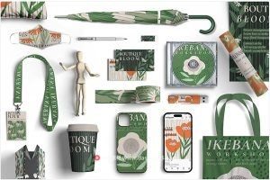 绿色文创雨伞杯子卡片CD海报手提袋手机壳提案品牌VI样机展示