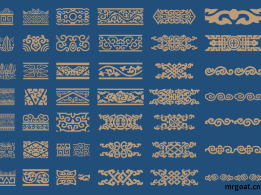 古时候雕花边框底纹花卉古风门窗古兽矢量AI源文件