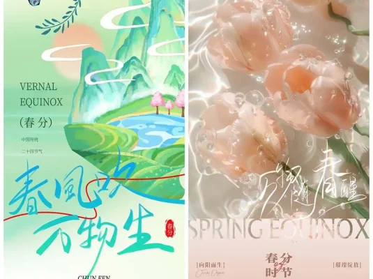 二十四节之春分气春天燕子弥散海报PSD模板素材