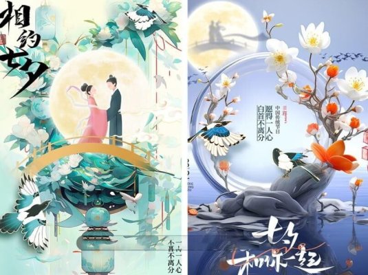 国风海报七夕节日插画素材PSD模板