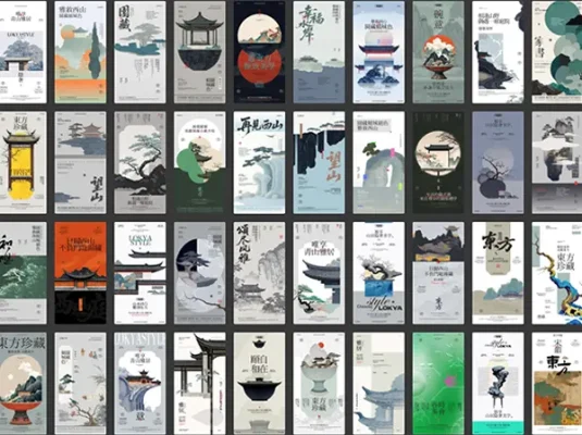 中式古风古韵已经建筑中国风创意潮流海报设计PS模版