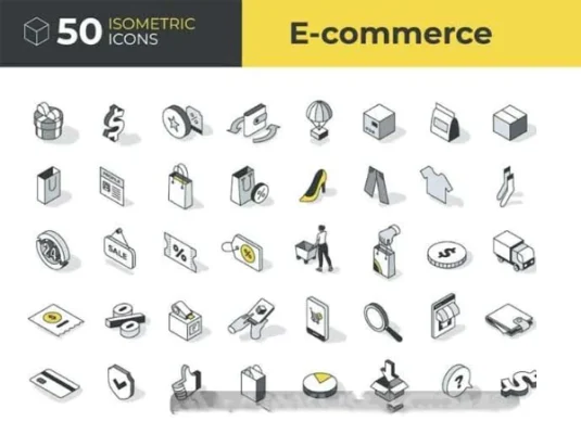 2.5D插画等距立体商业商务市场分析电商促销Icon图标UI插画套装