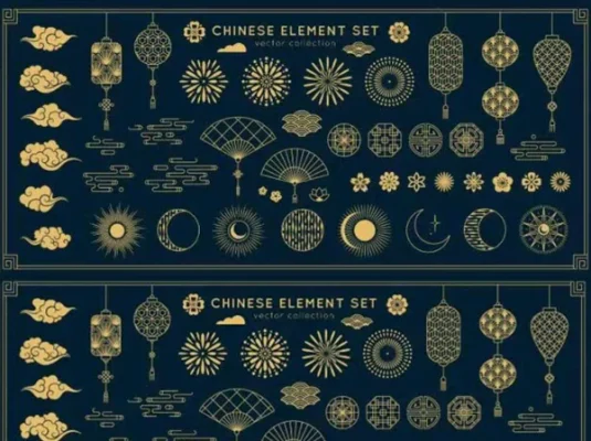 复古中式祥云边框窗户传统形状元素矢量素材