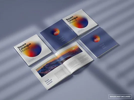 大气光影质感方形画册贴图样机PSD模板