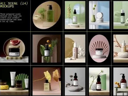 高端美妆品牌提案贴图样机PSD模板与元素