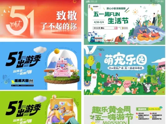 五一劳动节活动促销kv主视觉横板海报展板插画