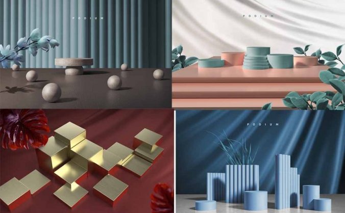 立体高级质感产品场景电商舞台光影渲染模型展示PSD模板