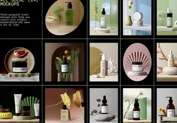 高端美妆品牌提案贴图样机PSD模板与元素