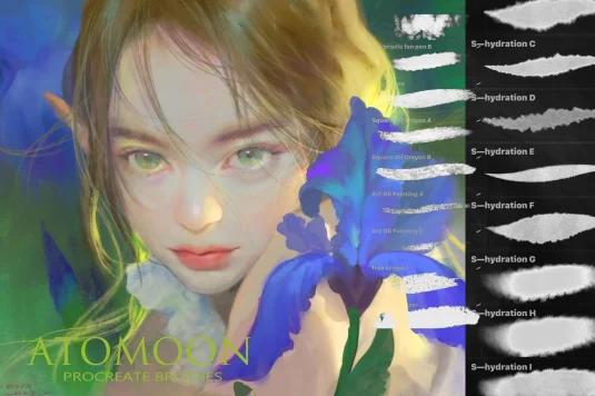 厚涂动漫素描线稿水墨木炭粉彩油画水彩手绘Procreate笔刷
