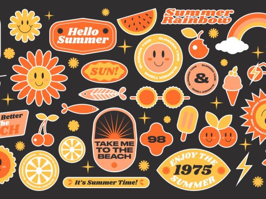 夏季复古贴纸设计装饰设计元素素材