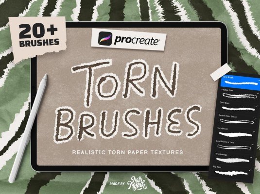 极简艺术真实撕纸边缘纹理Procreate笔刷