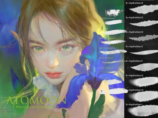 厚涂动漫素描线稿水墨木炭粉彩油画水彩手绘Procreate笔刷