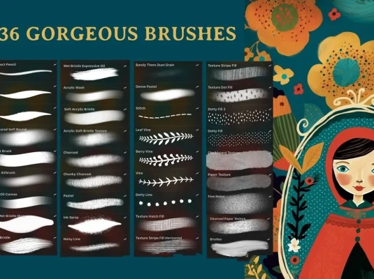 高质量水粉墨水铅笔木炭笔艺术Procreate笔刷