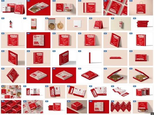 西餐快餐披萨餐饮VI品牌提案展示包装盒贴图样机