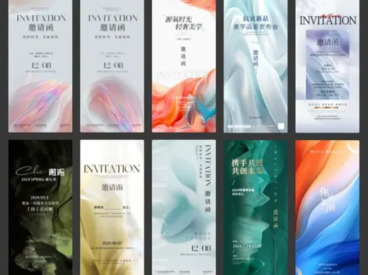 科技创意渐变企业艺术潮流邀请函海报PS模板