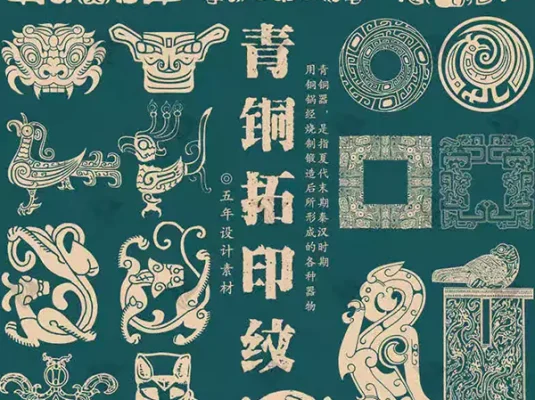 青铜器三星堆饕餮拓印纹样矢量素材