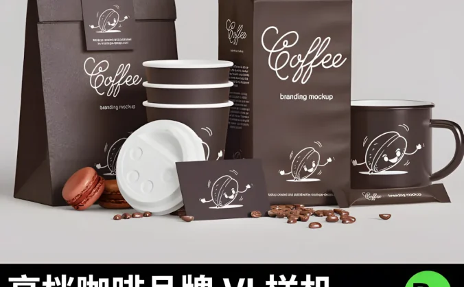 高档咖啡店奶茶饮品提案展示VI品牌贴图样机素材