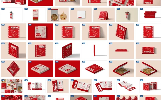 西餐快餐披萨餐饮VI品牌提案展示包装盒贴图样机