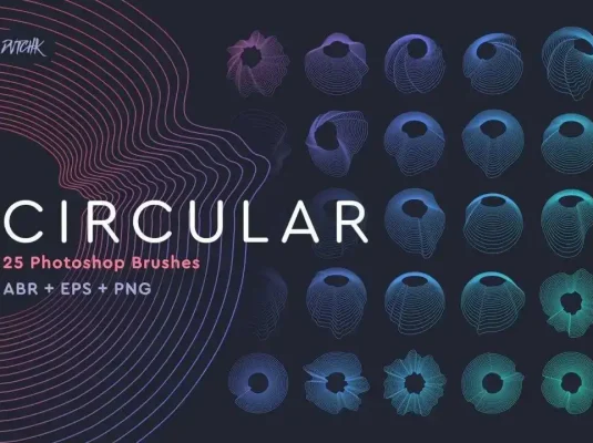 抽象不规则多重线立体线圆环PS笔刷