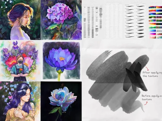 水彩插画厚涂ipad画笔调色板套装Procreate笔刷