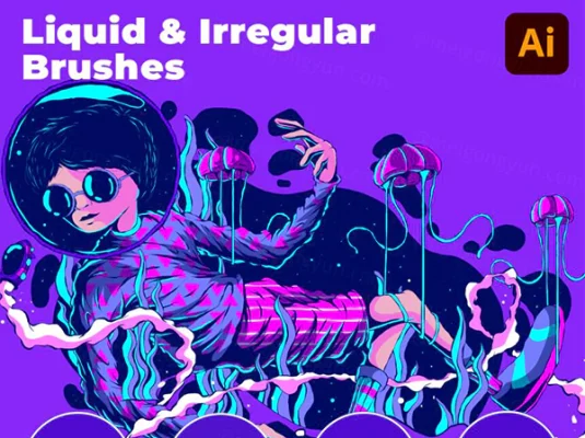 潮流星际液体线条不规则AI笔刷画笔素材