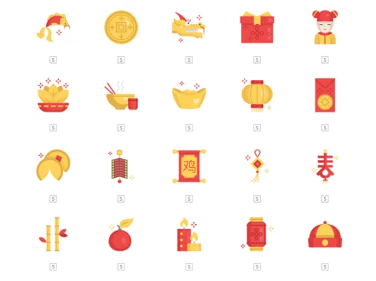 中国新年矢量彩色图标