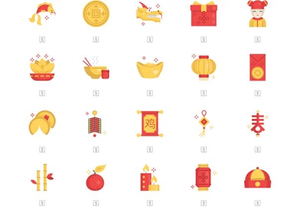 中国新年矢量彩色图标