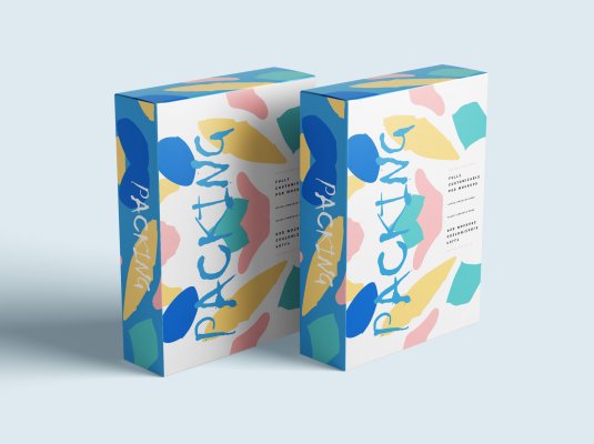 多彩盒包装盒纸盒盒子包装品牌展示贴图PS样机模版