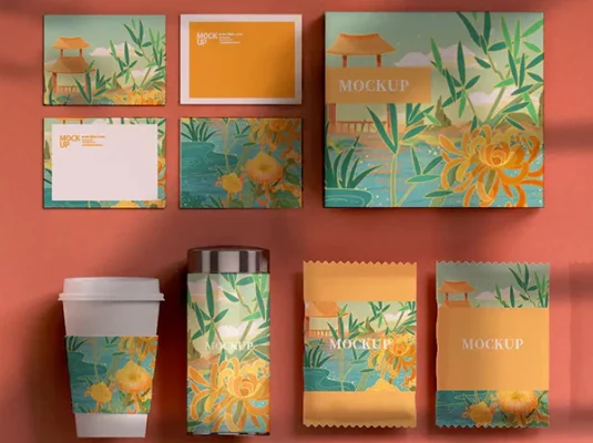 中国风国潮礼盒包装文创PS样机贴图模板