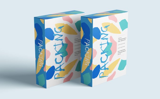 多彩盒包装盒纸盒盒子包装品牌展示贴图PS样机模版