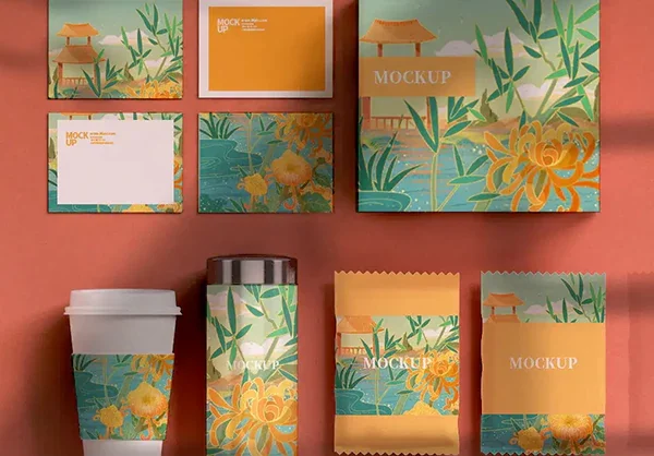 中国风国潮礼盒包装文创PS样机贴图模板