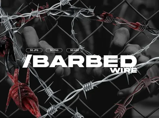 潮流酸性艺术街头恐怖带刺铁丝网刺绳PS笔刷PNG图片