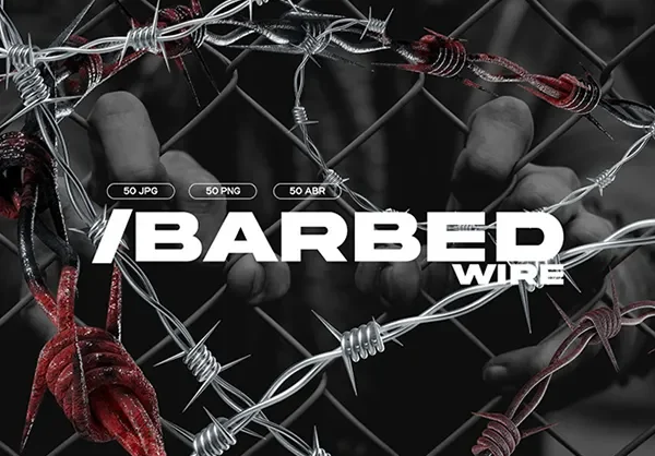 潮流酸性艺术街头恐怖带刺铁丝网刺绳PS笔刷PNG图片
