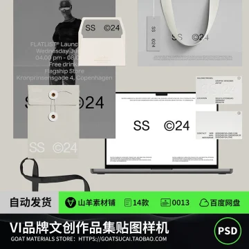 高端VI品牌纸袋手机电脑手提袋文创作品集PSD样机PS模版设计素材