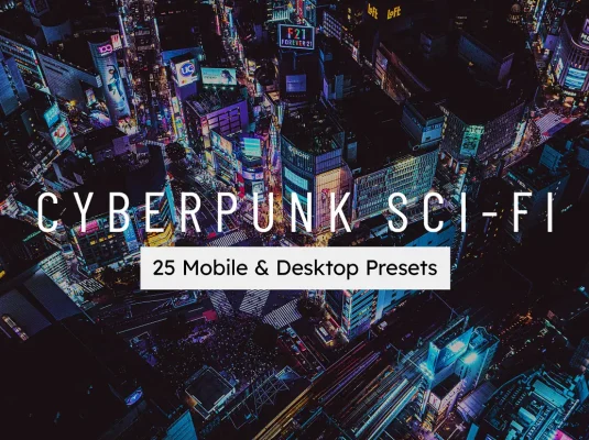 时尚科幻赛博朋克都市夜色灯光霓虹建筑摄影调色Lightroom预设LUT预