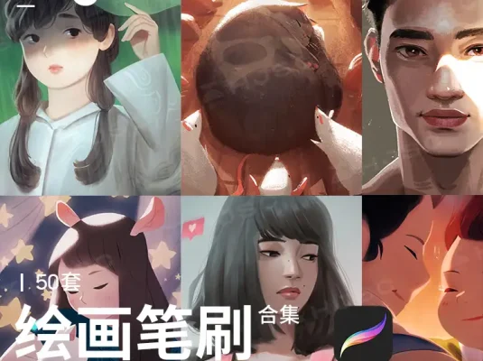 Jingsketch插画人像厚涂水彩色卡procreate笔刷素材全套