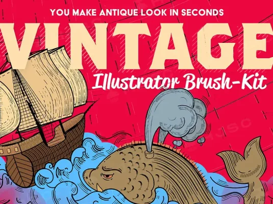水墨笔钢笔描边复古线条插画漫画AI矢量画笔笔刷
