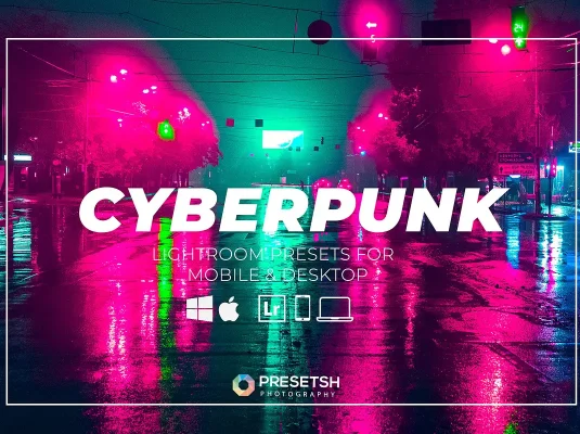 赛博朋克城市夜色街道灯光景观人像摄影调色Lightroom预设