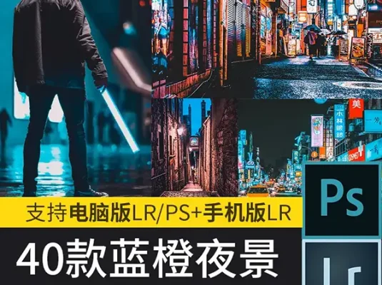 lightroom城市蓝橙街拍夜景人像滤镜摄影后期手机lr预设ps调色