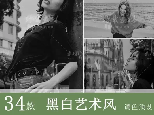 LR预设柔和黑白单色摄影艺术胶片手机lightroom复古人像PS滤镜