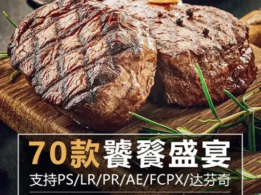 西餐美食静物预设产品摄影视频调色LR/PS/PR/LUT手机滤镜后期插件